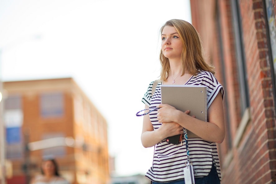 Student looking into distance