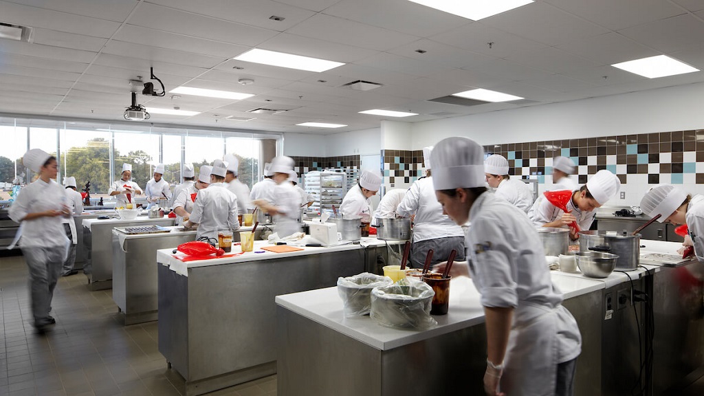 jwu students baking in culinary lab