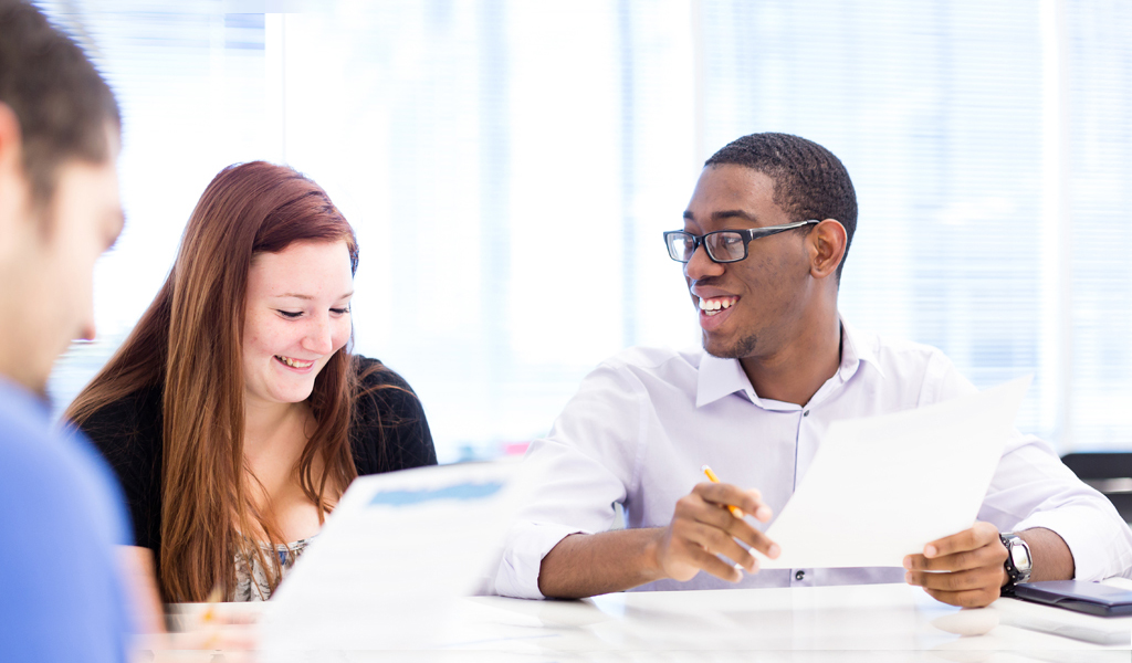 JWU students working on a group project.