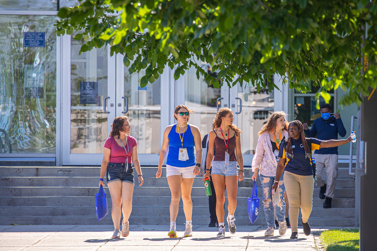 group of girls taking a tour of JWU campus