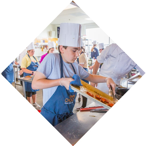 Teens sharpening their culinary skills at a JWU summer camp.