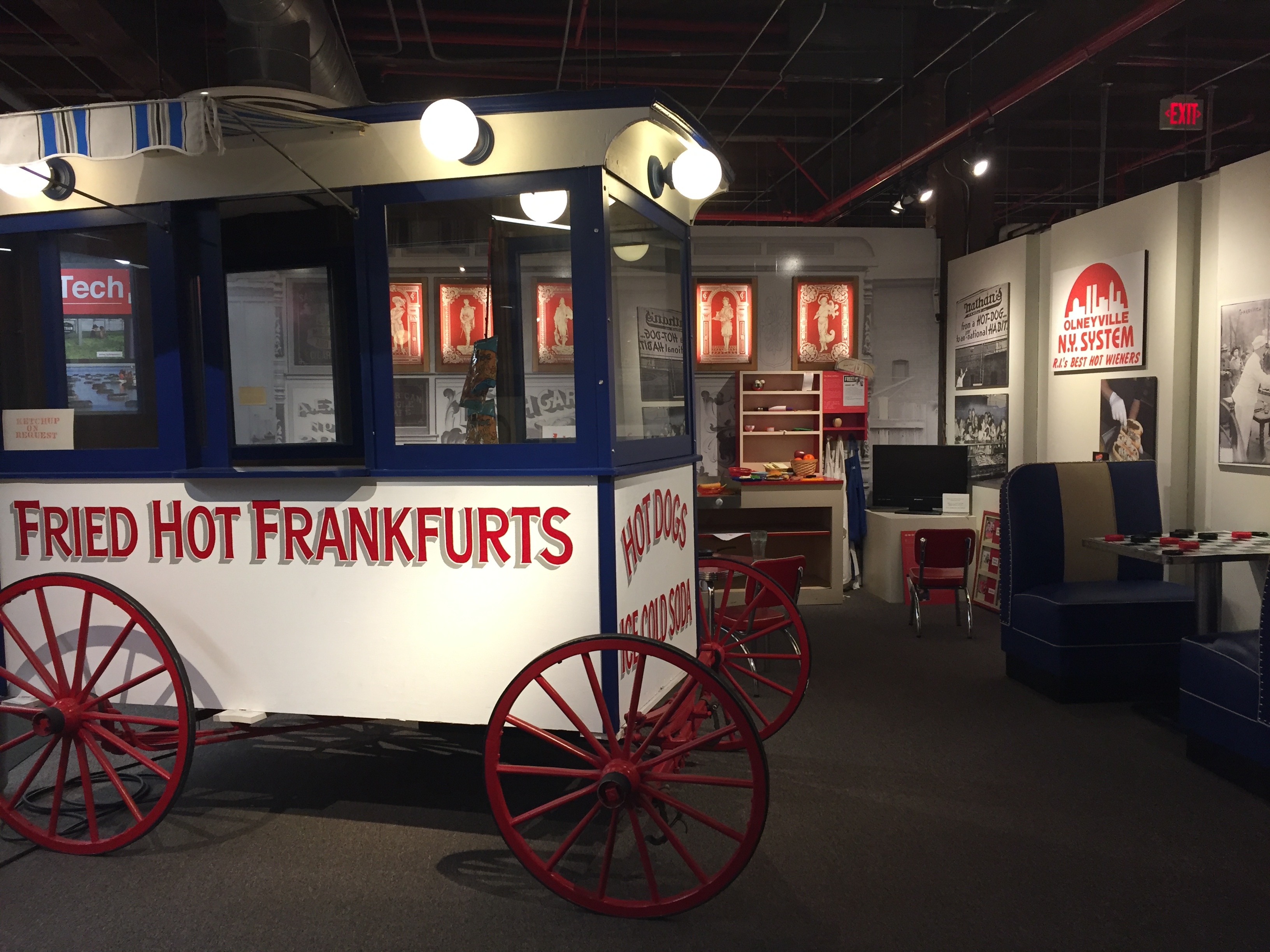 Antique frankfurter cart on display at the museum