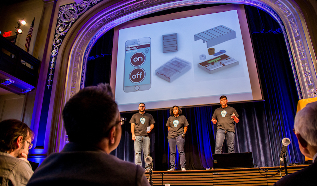 Trio of students presenting their business concept at Sharkfest