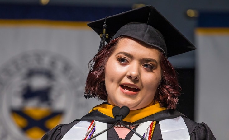 Josephine Wolfe speaking at JWU Providence’s 2018 Commencement ceremony. Josephine Wolfe speaking at JWU Providence’s 2018 Commencement ceremony.