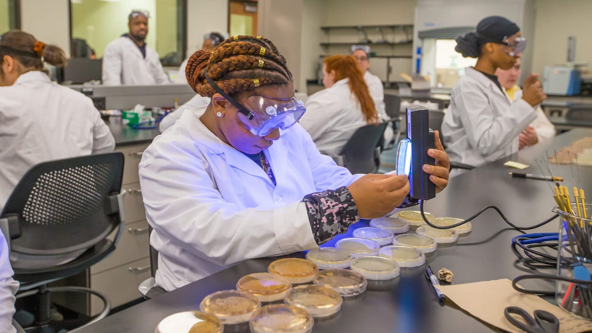 applied food science students in lab