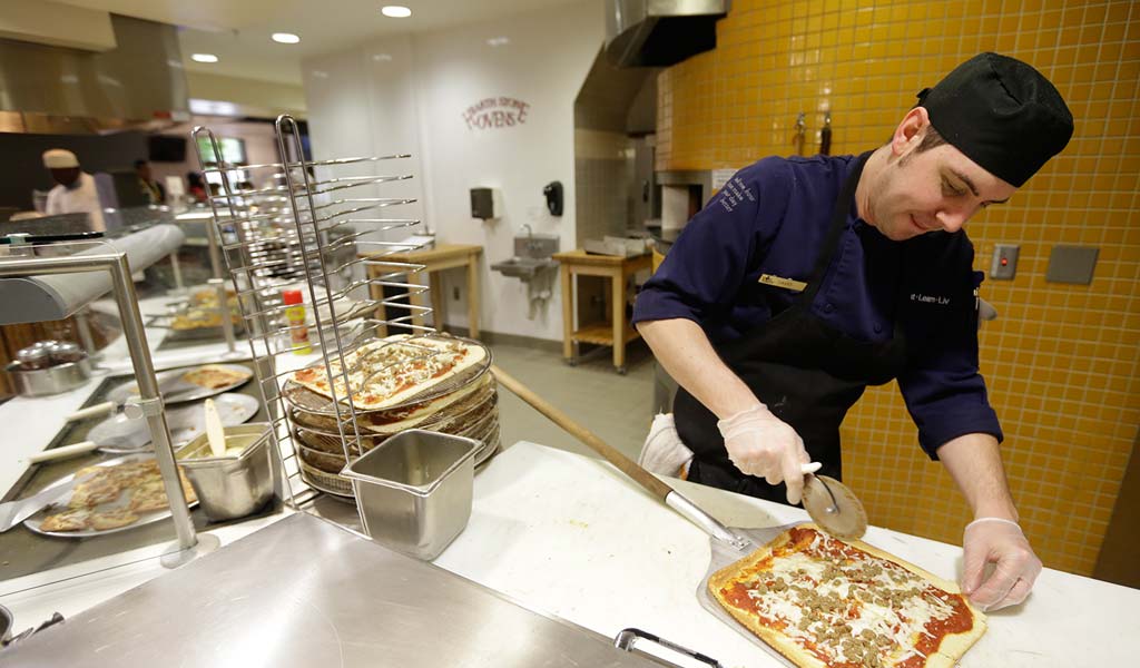 Students can grab a bite at our campus dining center