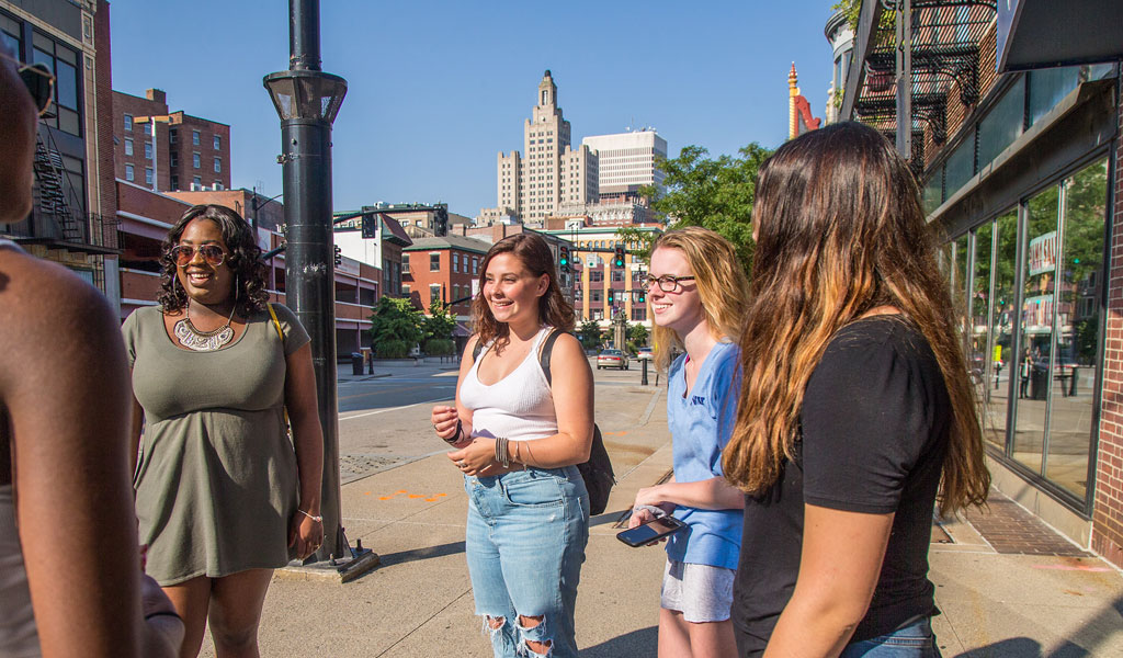 Smiling students on campus