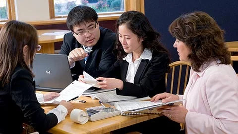 Pre-law students working on a group project.