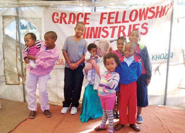 Professor Mari Dias at a tent church during her Fulbright in South Africa