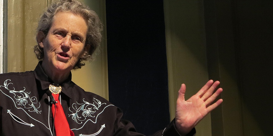 Temple Grandin speaking at JWU's Providence campus.