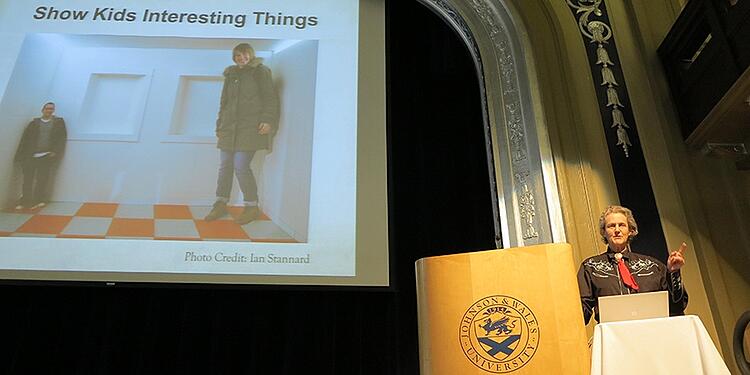 Temple Grandin speaking at JWU's Providence campus.