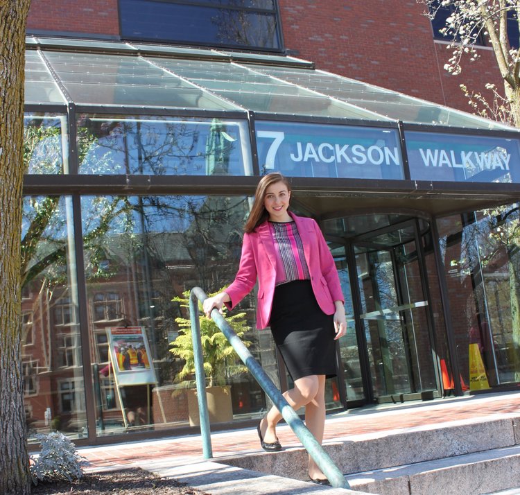 Alia Sas in front of Gilbane headquarters