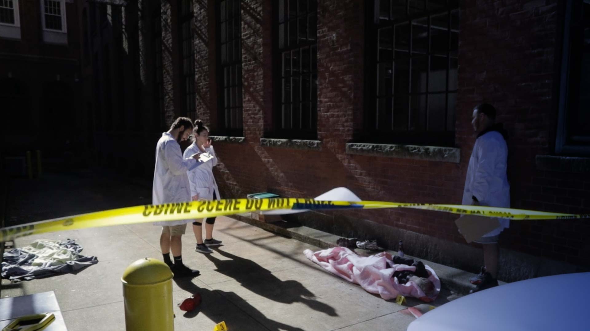 JWU students at mock crime scene