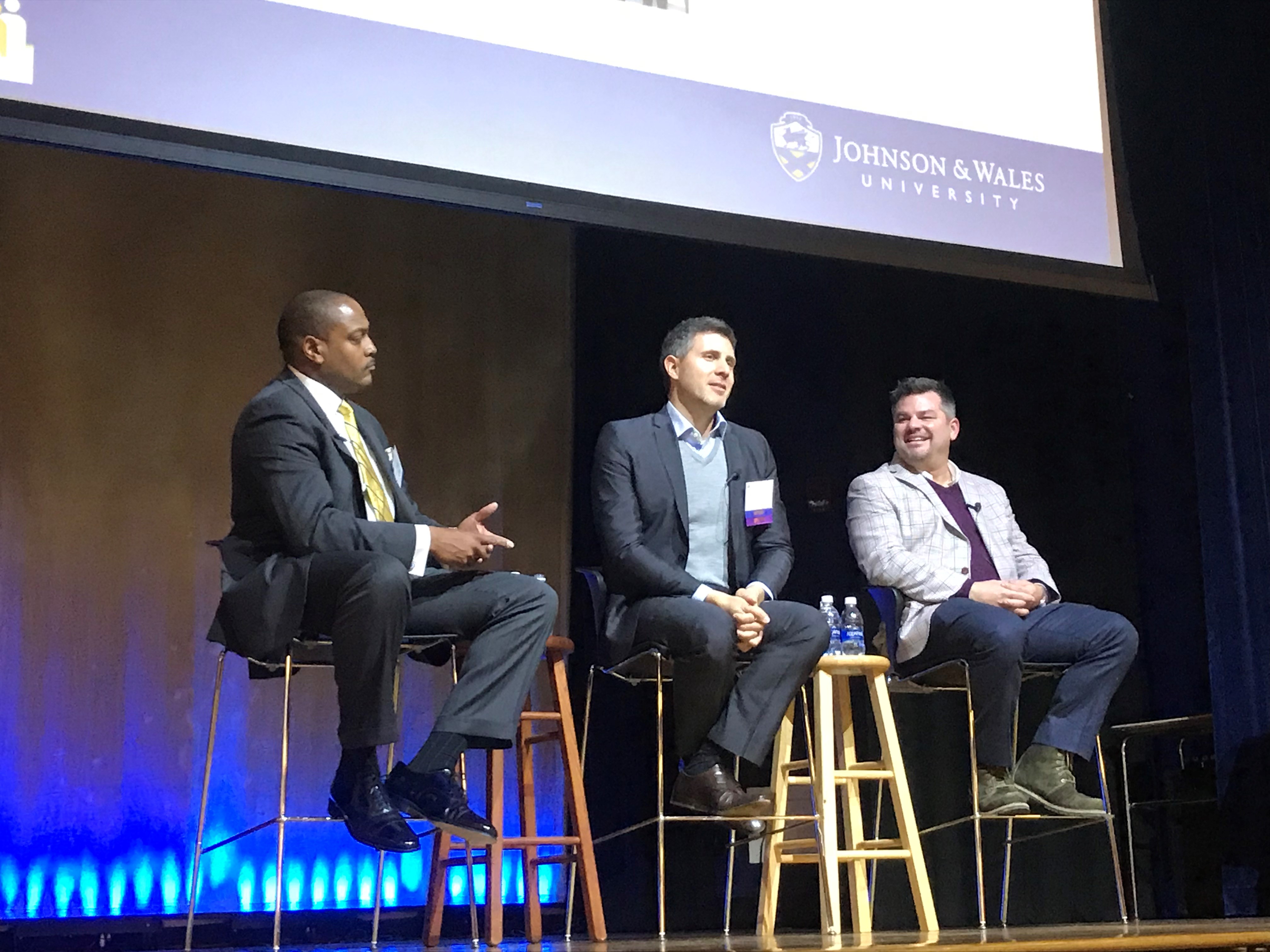 Alumni panel at the event David Andrew, Luke Ostrom and Mark Weller.