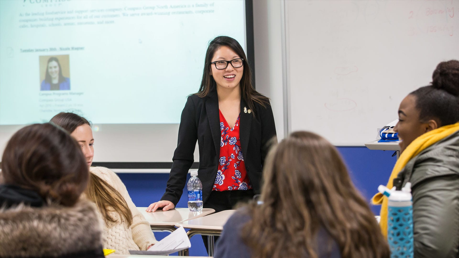 CJ Rodger '17 speaks with JWU students about life as a Compass Group employee.