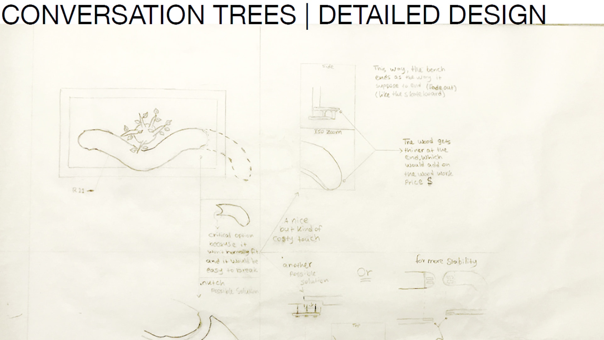 Conversation Trees bench design sketch. 