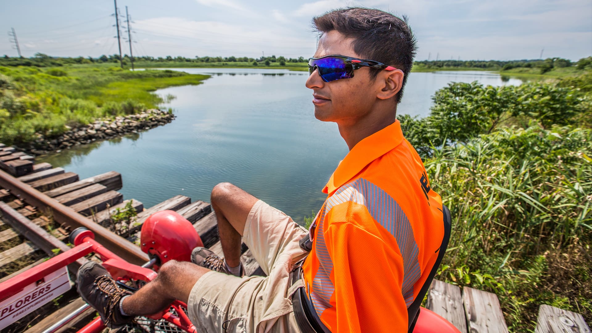 Ishwar Pathak riding the rails in Portsmouth, RI.