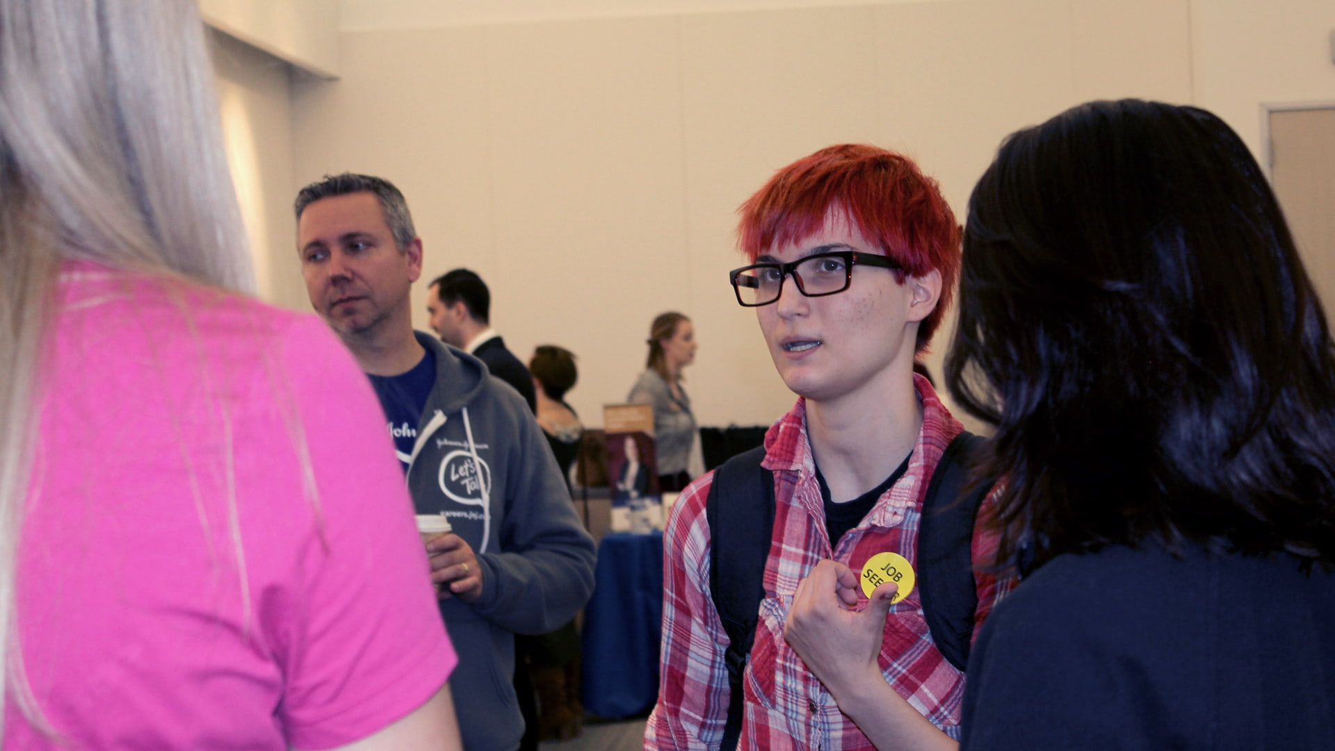 Students talk with employers at Technology Career Fair, October 2018.