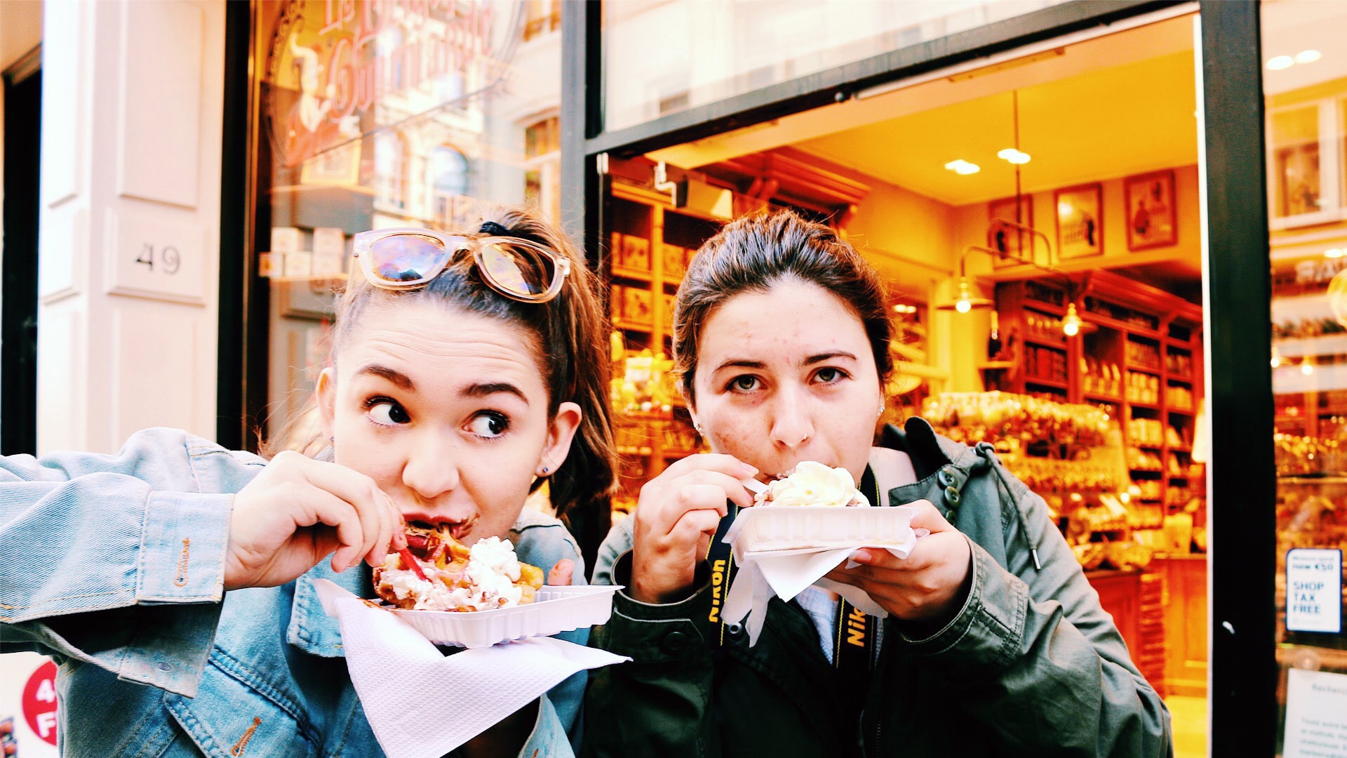 Katelyn and friend trying crepes.