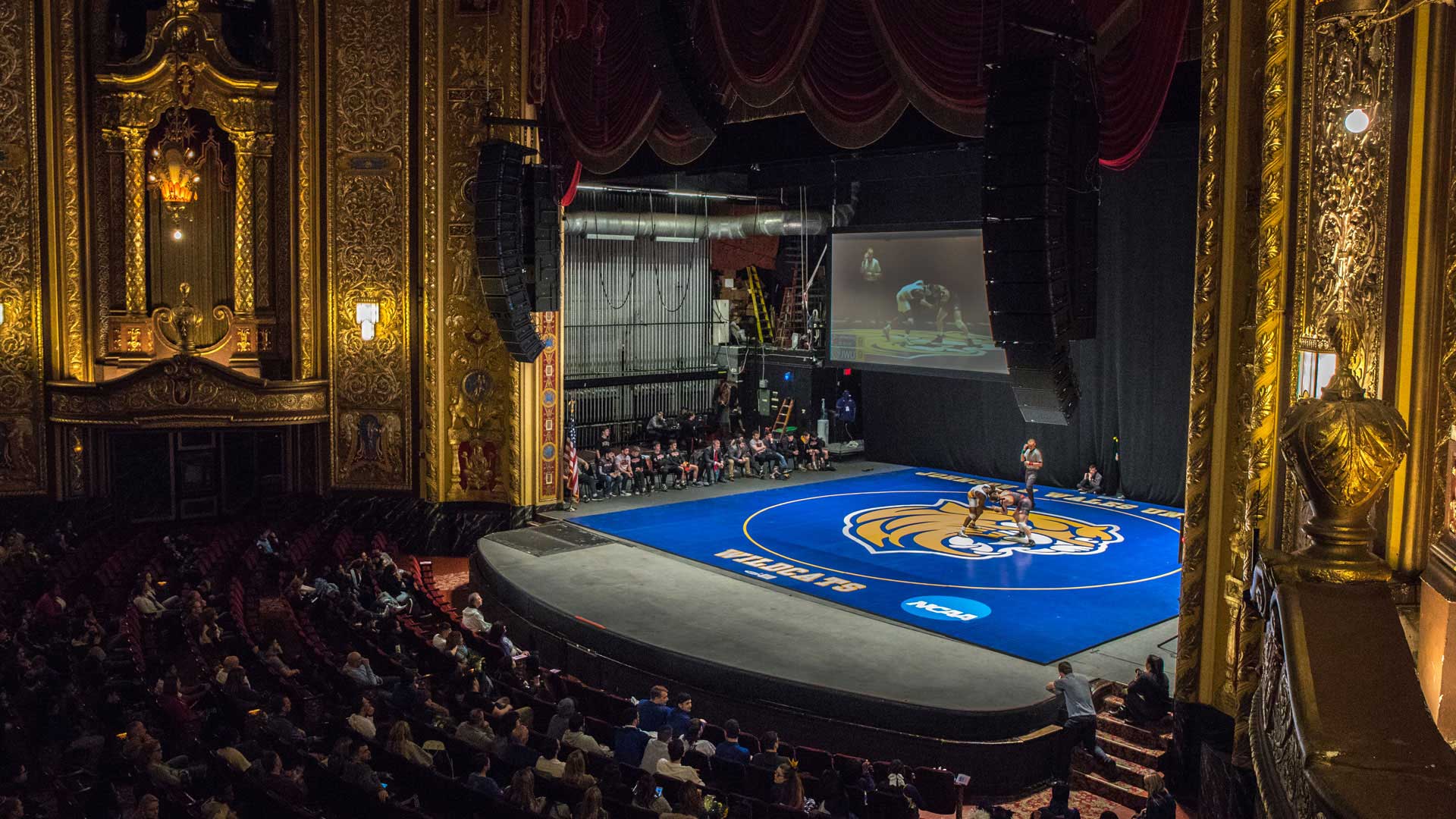 JWU Wrestling took on the Wheeling Jesuit Cardinals at Providence Performing Arts Center