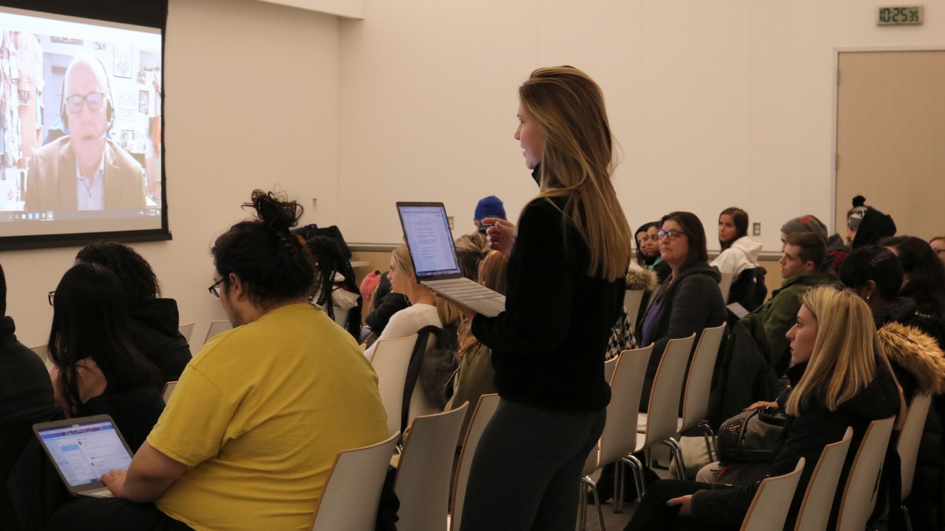 Alex Neve of Amnesty International Canada Skyped in from Ottawa to talk with JWU Political Science students about global human rights, refugees and the current political landscape