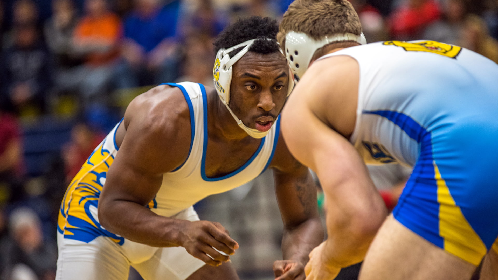 During the JWU NCAA wrestling victory.