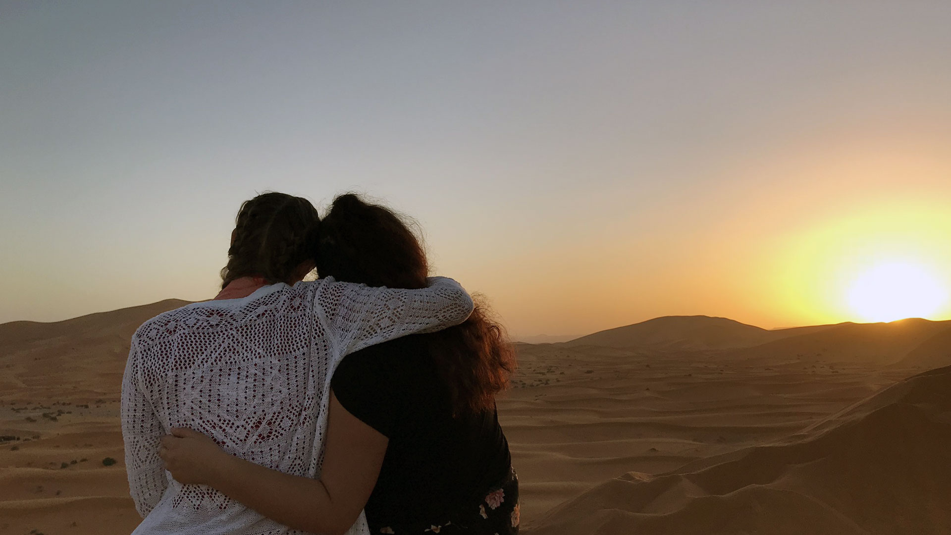 Students enjoy a sunset in Morocco.