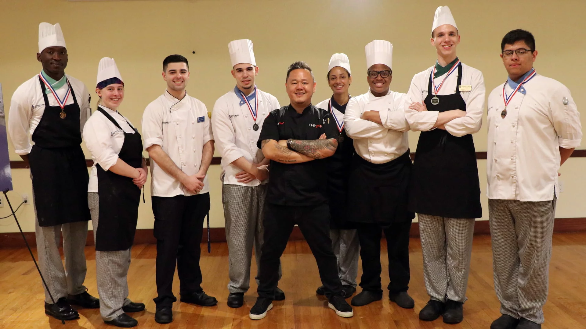 JWU culinary contestants pose with Chef Jet Tila.