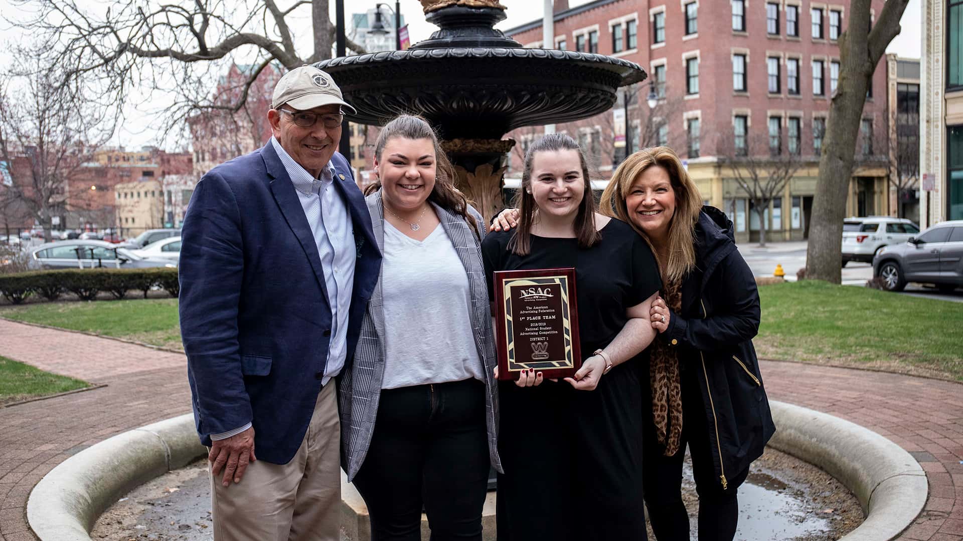 Professors Oscar Chilabato and Christine Ure with Bianca Carangelo and Michaela Doonan.