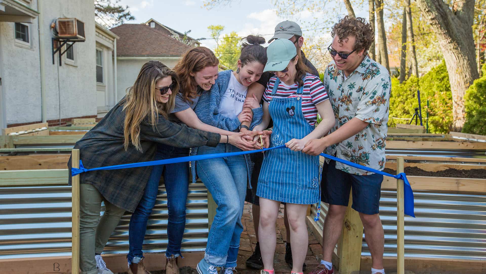 Students at the ribbon-cutting ceremony. 