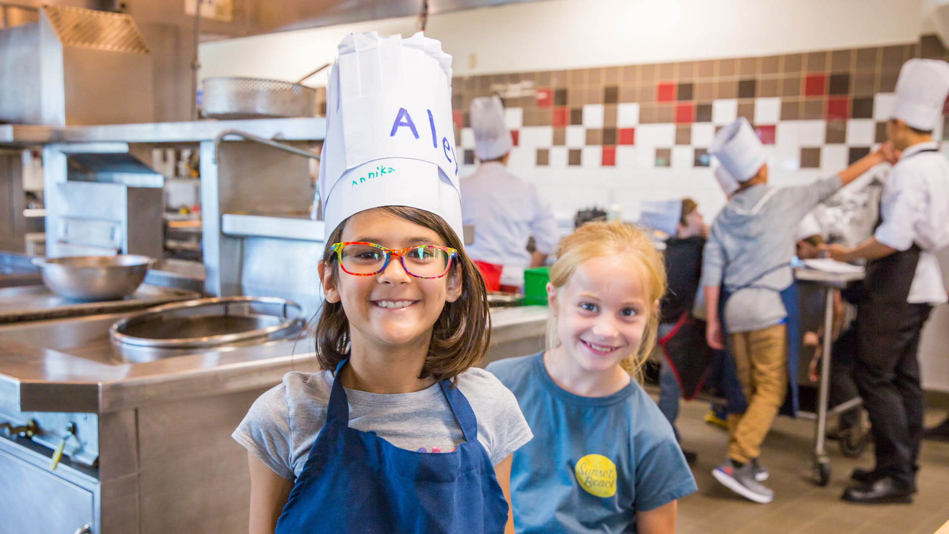 Summer Camp chefs Annika and Alex in the JWU Providence kitchen.