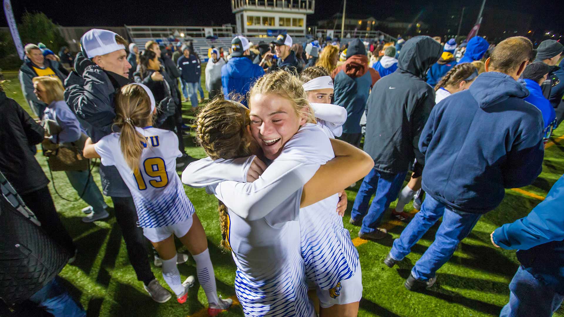 An emotional hug after the game.