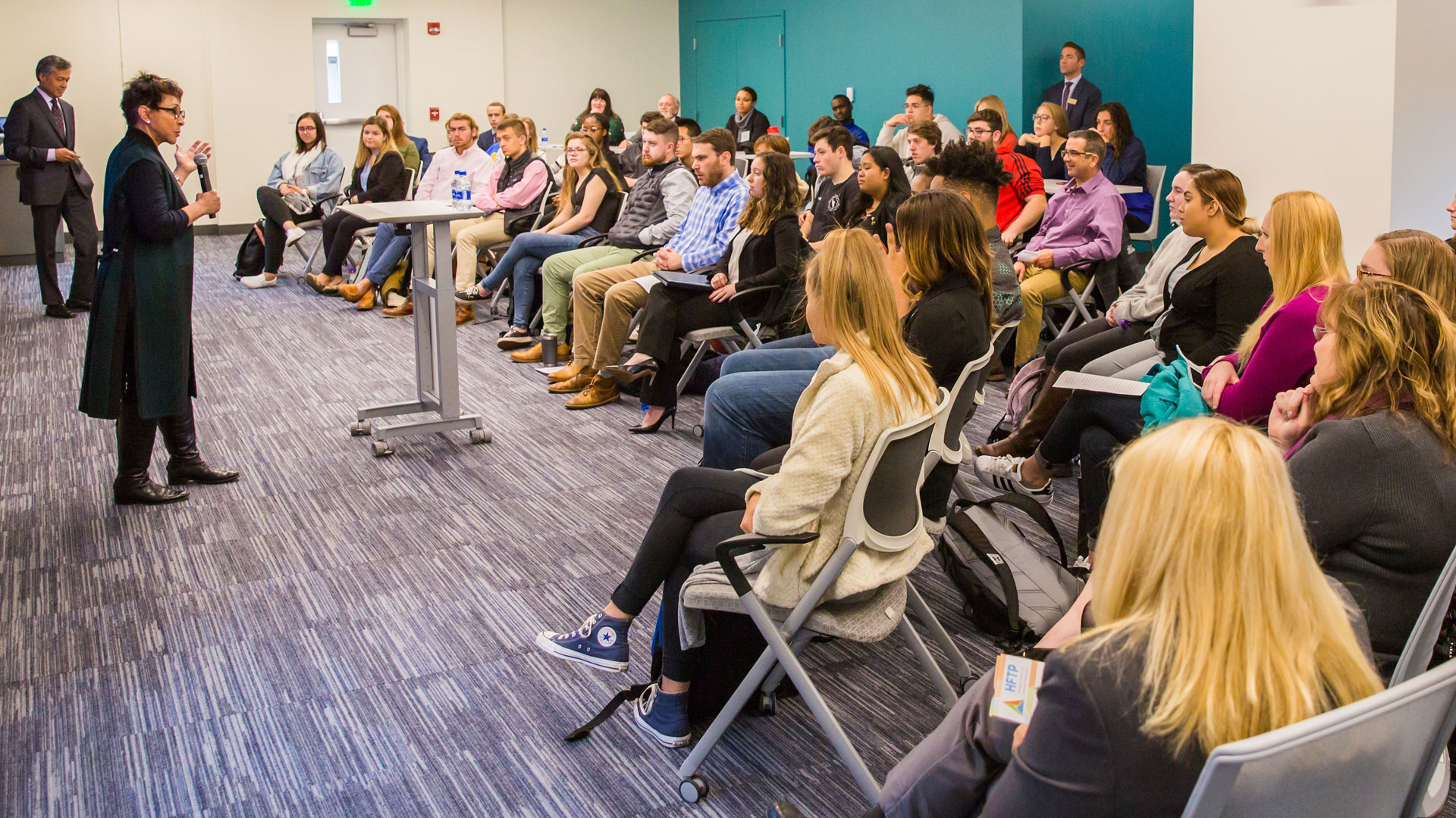 Salamander Hotels & Resorts CEO Sheila Johnson speaks to College of Hospitality Management students and faculty