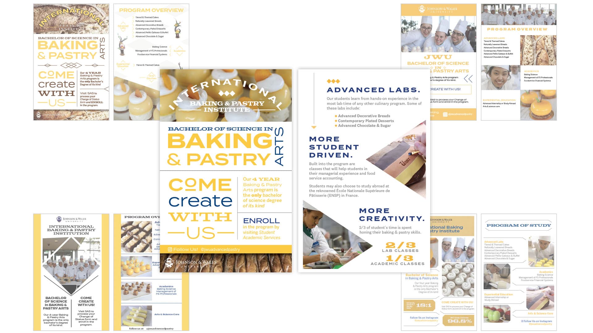 LeeAnn Florez, Julia Johnson, Laura Messenger and Tommy Milazzo designed a promotional materials for JWU’s Baking & Pastry Arts bachelor’s degree.