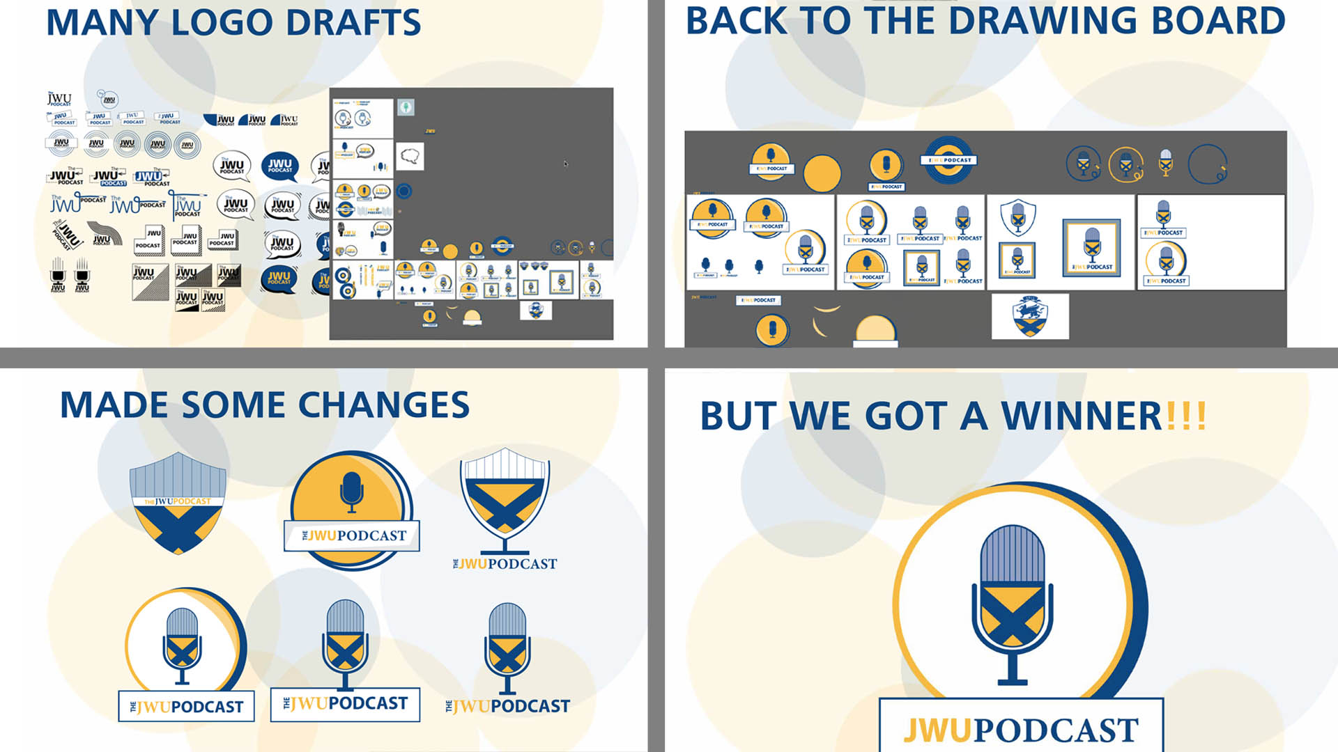 Katilyn Mowery and Haley Walsh worked on developing a logo for the upcoming JWUPodcast.