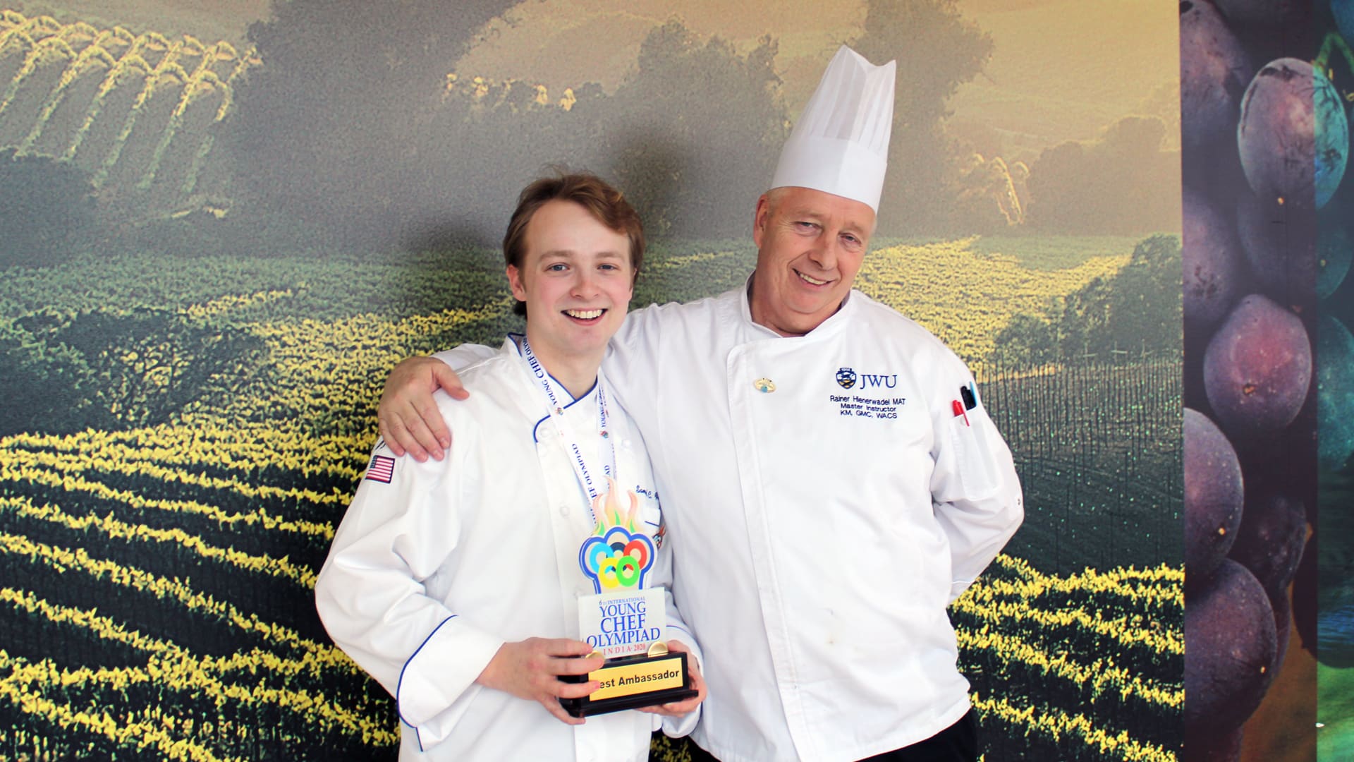 Sam Farley '21 with Chef Rainer Hienerwadel