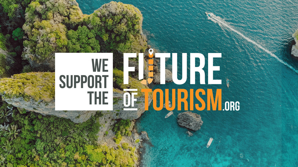 We Support the Future of Tourism logo with photo of tropical island