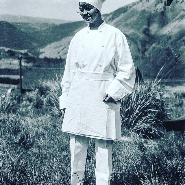 Vintage photo (undated) of woman in a chef's uniform.