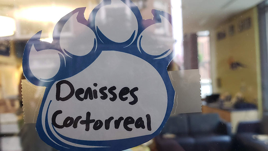 A closeup of Denisses Cortorreal's name on a Wildcat paw at the Commuter Den