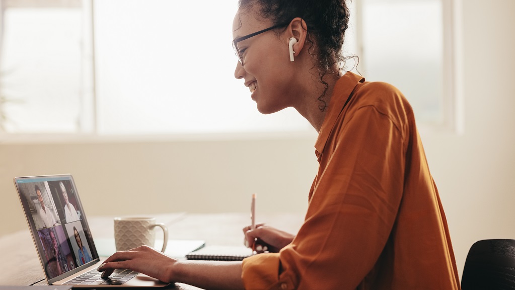 Female remote employee on video conferencing