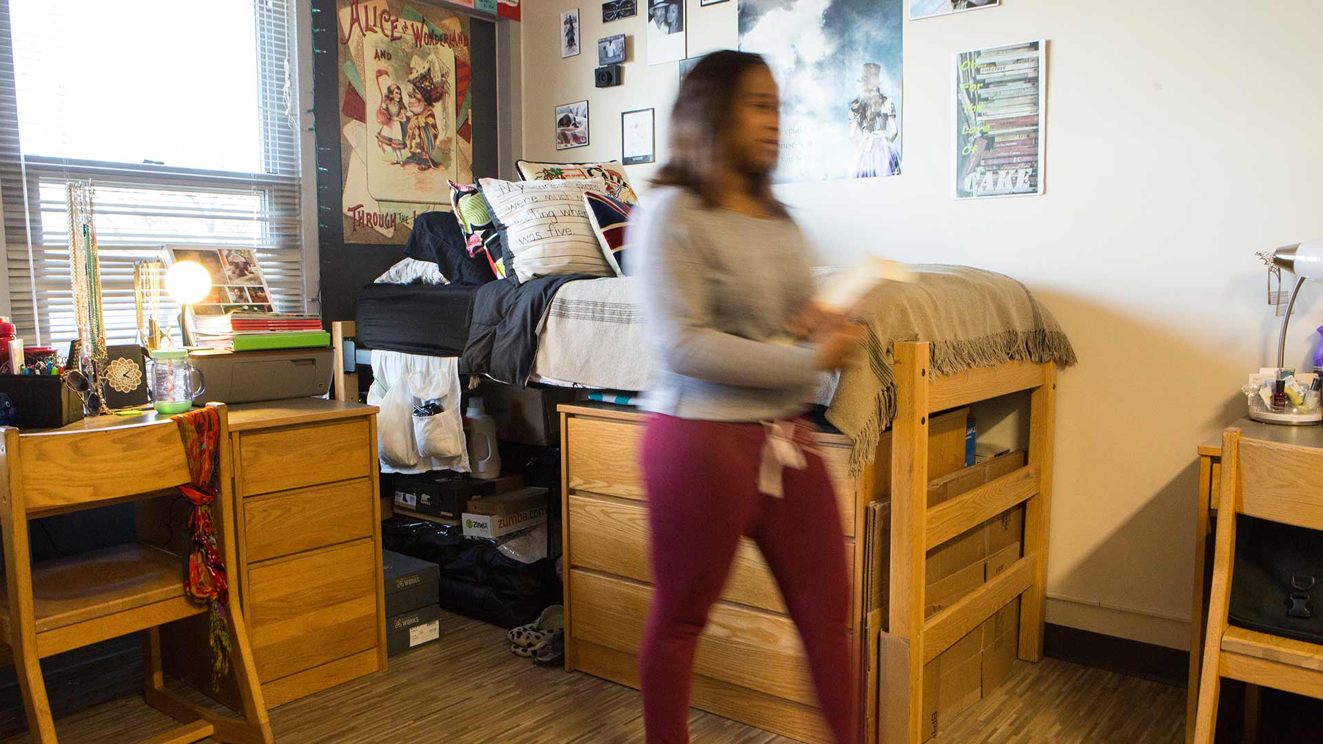 Student in dorm room