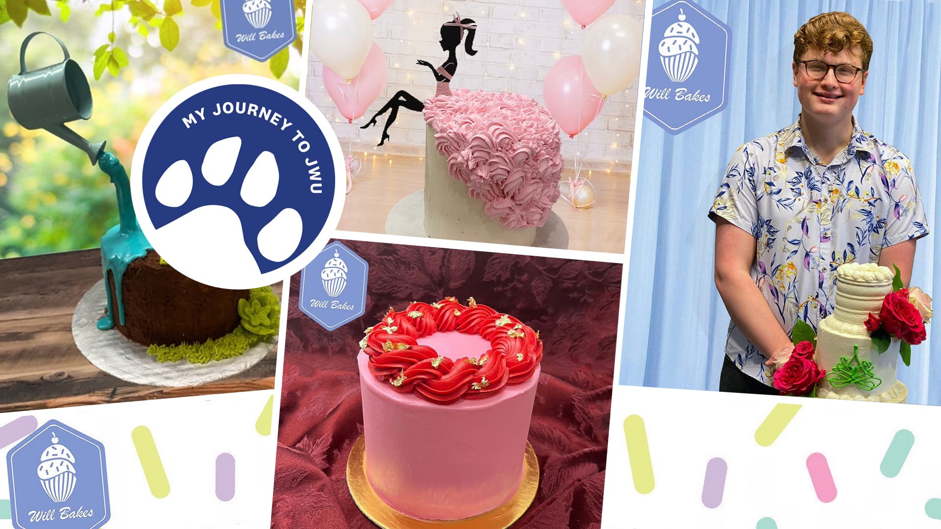 Collage of customized cakes by JWU student Will Jones '26