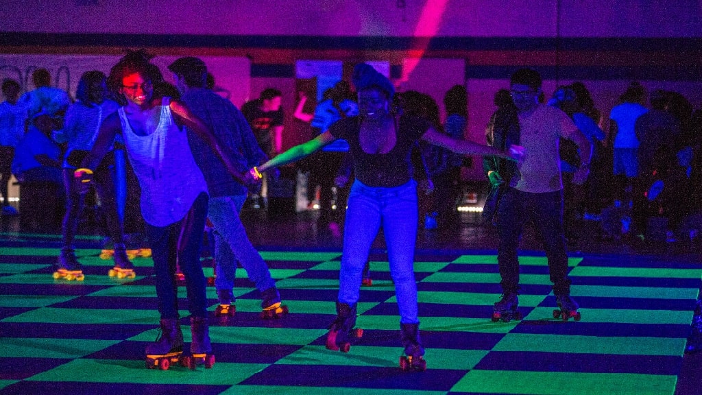 two girls roller skating