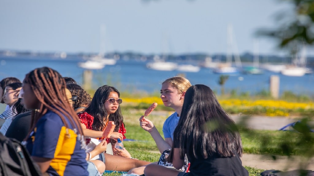 orientation group eating ice-cream outside