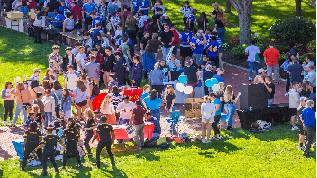 students gathering for an event on Gaebe 