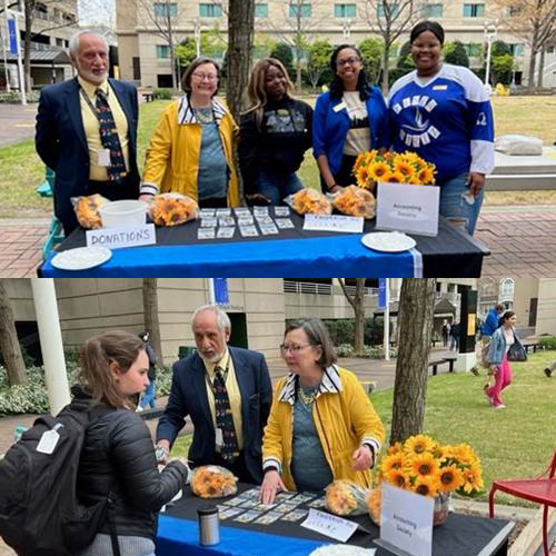 members of the JWU Charlotte Accounting Society sell items to fundraise for Ukraine