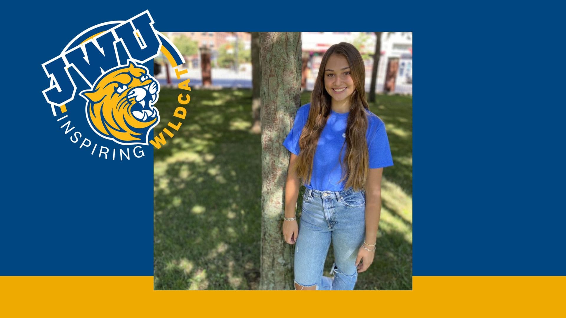 JWU student Kiana Hawley stands in Gaebe Commons