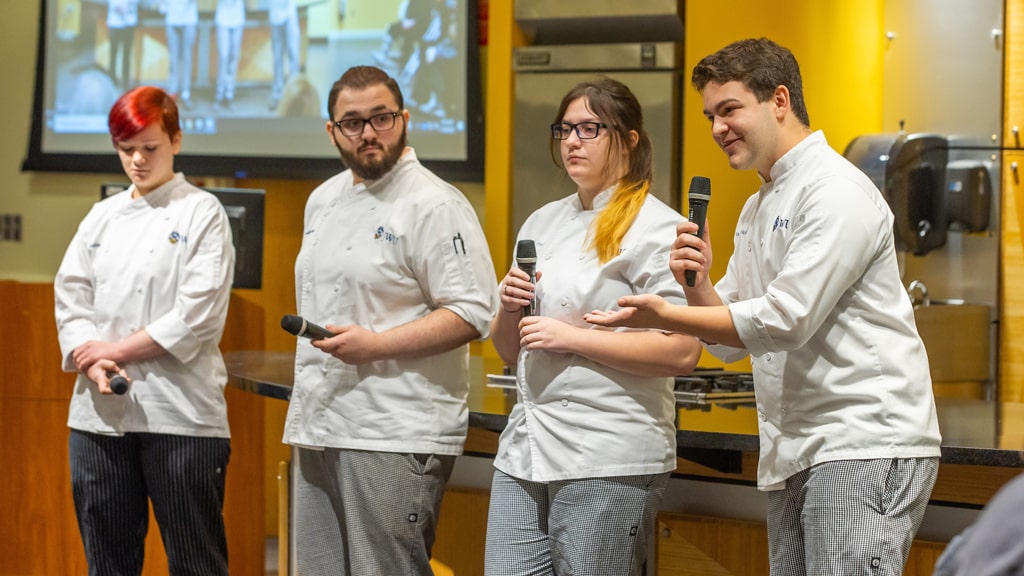 JWU culinary students present a group project as part of the Future Food All-Stars competition.
