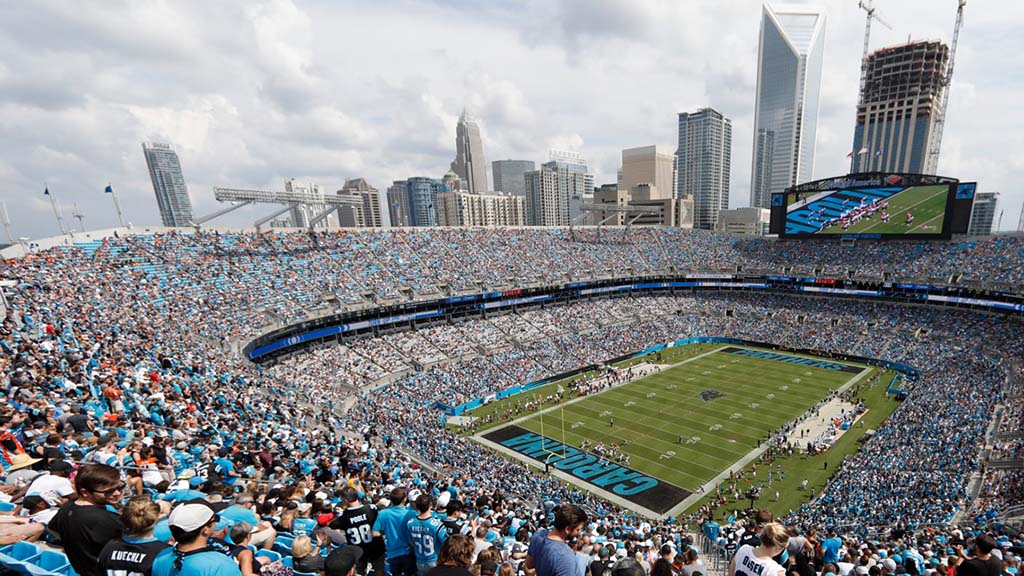 The Bank of America Stadium filled with fans during a Carolina Panthers football game
