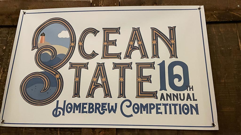 photo of a banner hanging on a wall identifying the event as the 10th annual Ocean State Homebrew Competition